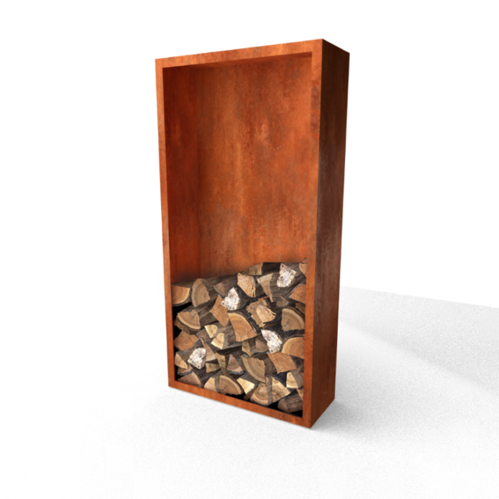 Geroba Egura Cortenstaal Houtopslag met achterwand 1000 x 385 x 2000 mm – bruin