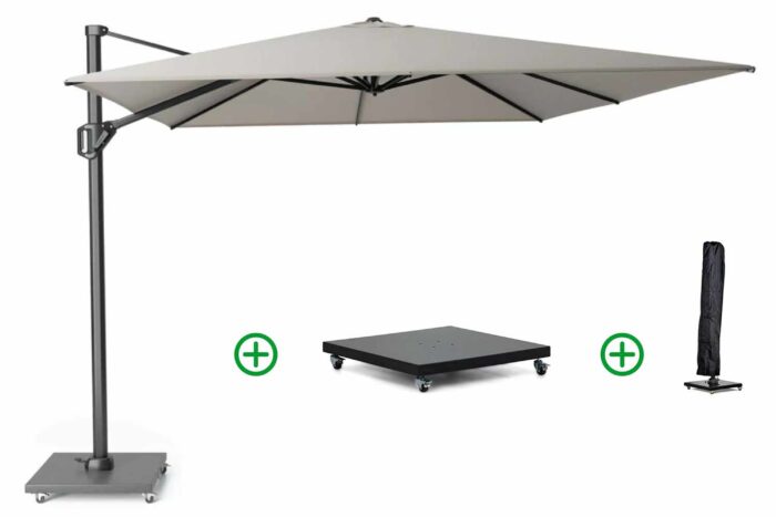 Platinum Challenger zweefparasol 3.5×3.5m T1 premium (incl. voet en hoes) manhattan – Grijs-antraciet