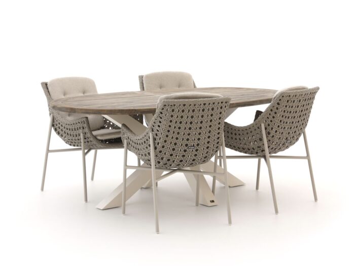 Manifesto Furniture Manifesto Novara/ROUGH-Y Ellips 200cm dining tuinset 5-delig Laagste prijsgarantie! – Bruin