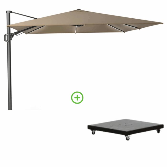 Platinum Challenger T² zweefparasol | 300x300cm met Monza parasolvoet 90kg | taupe – Taupe – Naturel – Bruin