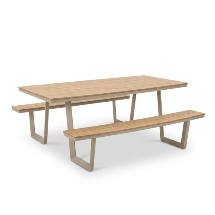 LUX outdoor living Brooklyn picknick dining tuinset | aluminium + polywood | Natural Wood/beige | 200cm ovaal
