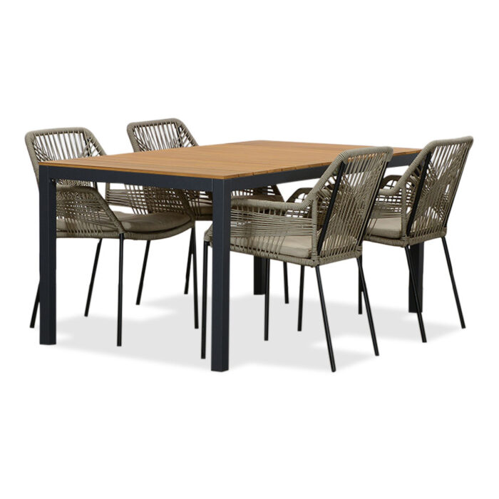 LUX outdoor living Delta/Seville zand dining tuinset | 4 personen | teakhout + aluminium | 160cm