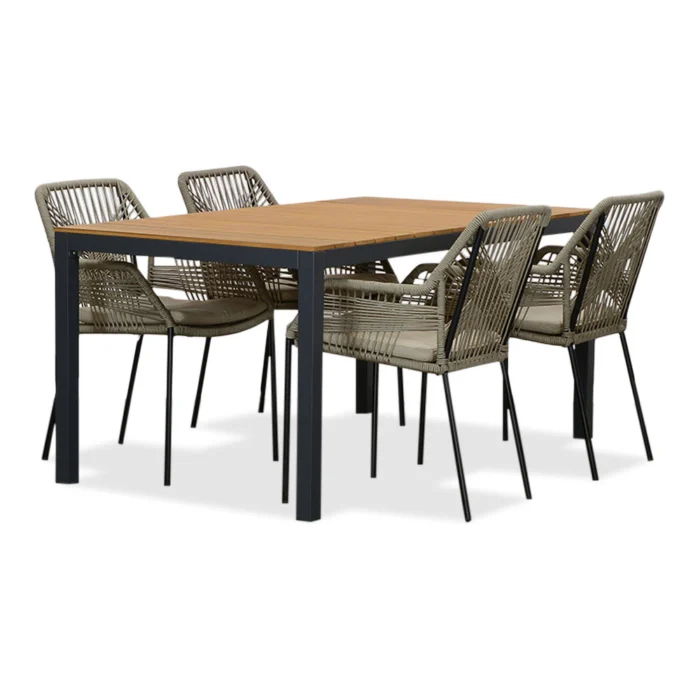 LUX outdoor living Delta/Seville zand dining tuinset | 4 personen | teakhout + aluminium | 160cm