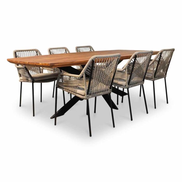 LUX outdoor living Salo/Seville zand dining tuinset | 6 personen | hardhout + touw | 240cm