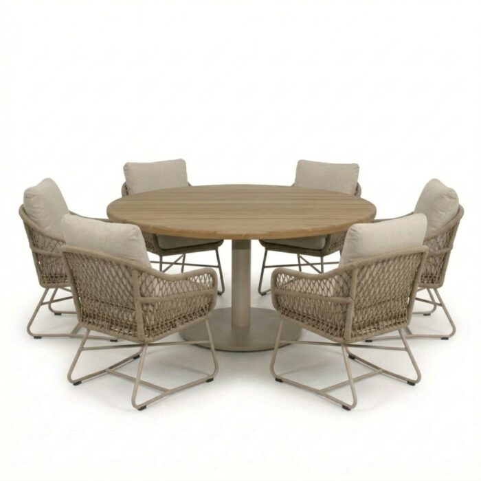 LUX outdoor living Salora beige/Gianna Sandstone low dining tuinset | 6 personen | teakhout + touw | 150cm