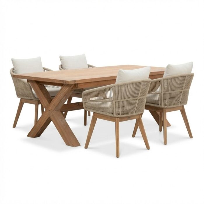BUITEN living Riga/Bella zand dining tuinset | 4 personen | teakhout + touw | 200cm