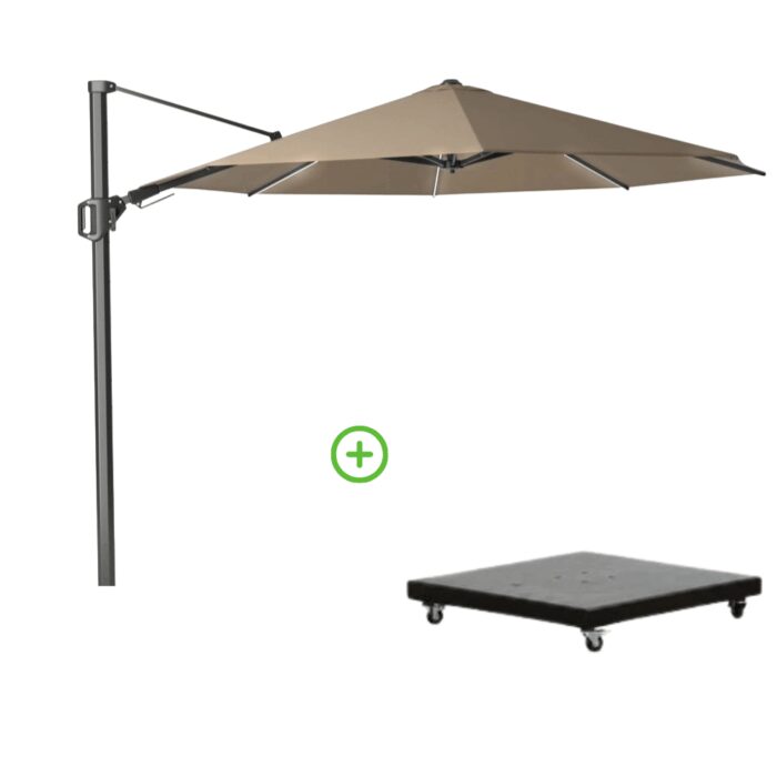 Platinum Challenger T² zweefparasol | Ø350cm rond met Monza parasolvoet 90kg | taupe – Taupe – Naturel – Bruin
