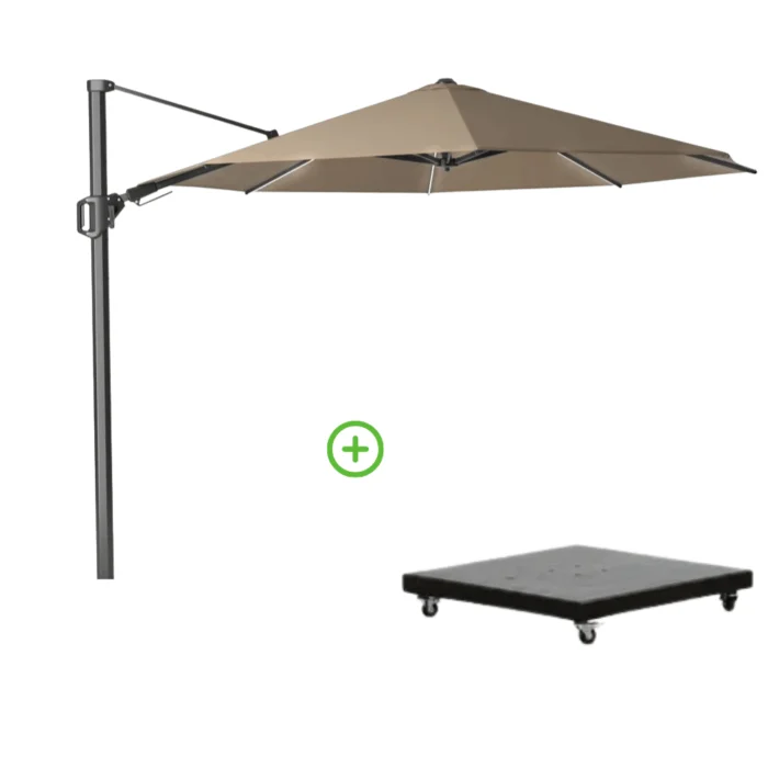 Platinum Challenger T² zweefparasol | Ø350cm rond met Monza parasolvoet 90kg | taupe - Taupe - Naturel - Bruin