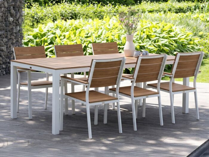 Bellagio tuinmeubelen Fidenza 220cm dining tuinset 7-delig stapelbaar – Wit
