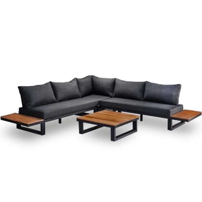 LUX outdoor living Canyon hoek loungeset incl. tafel | aluminium + hardhout | Antraciet/Light Teaklook | 4-delig