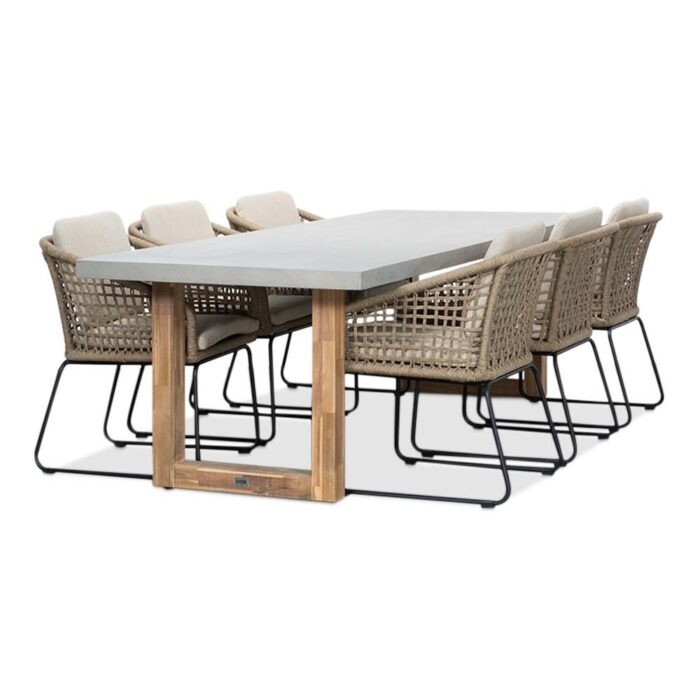 BUITEN living Lausanne/Tulum Sahara Dust dining tuinset | 6 personen | betonlook + touw | 250cm – Zand