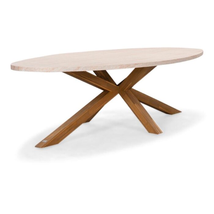 BUITEN living Lorento dining tuintafel 8 personen | polystone + hardhout | travertinlook | 280cm ovaal – Travertin