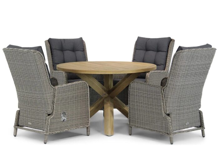 Garden Collections Kingston/Sand City 120 cm rond dining tuinset 5-delig – Grijs-antraciet
