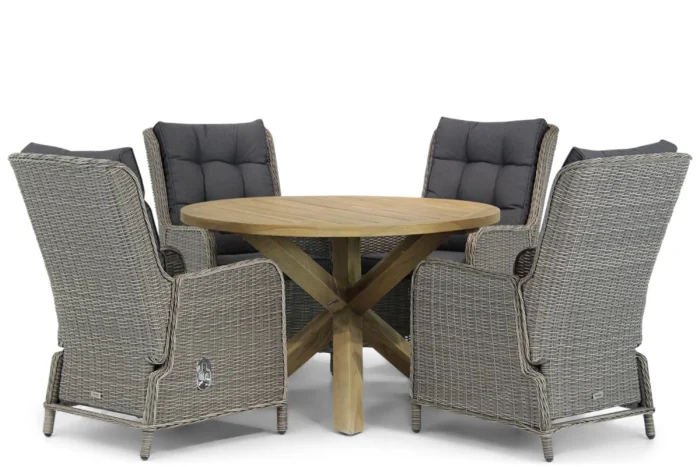 Garden Collections Kingston/Sand City 120 cm rond dining tuinset 5-delig - Grijs-antraciet