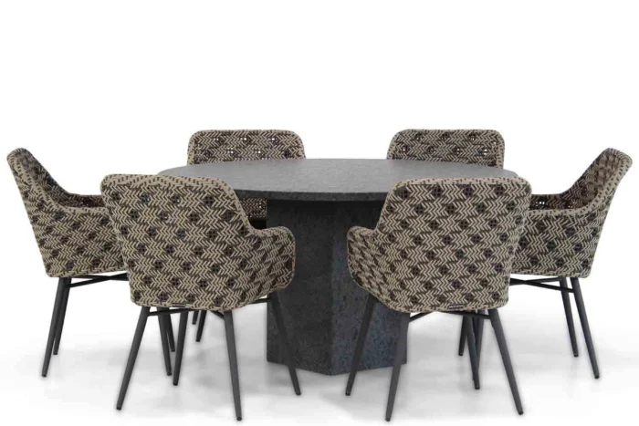 Lifestyle Garden Furniture Crossway/Graniet 140 cm rond dining tuinset 7-delig - Zwart-wit