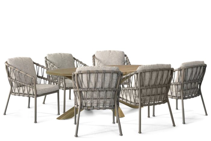 Santika Furniture Miyora/Boston 240x120 cm dining tuinset 7-delig - Taupe-naturel-bruin