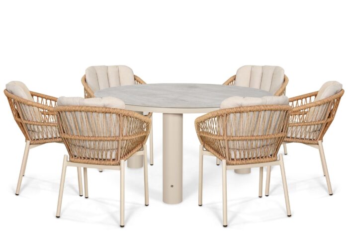 De Laan Projects Laan Malaga/Arancia 150 cm dining tuinset 7-delig – Taupe-naturel-bruin