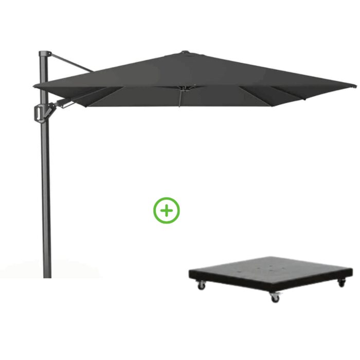 Platinum Challenger T² zweefparasol premium doek | 350x260cm met Monza parasolvoet 90kg | Faded Black – Zwart