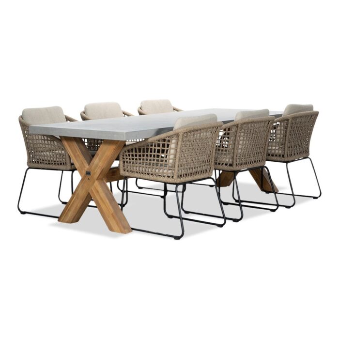 BUITEN living Norwich/Tulum Sahara Dust dining tuinset | 6 personen | betonlook + touw | 250cm – Zand