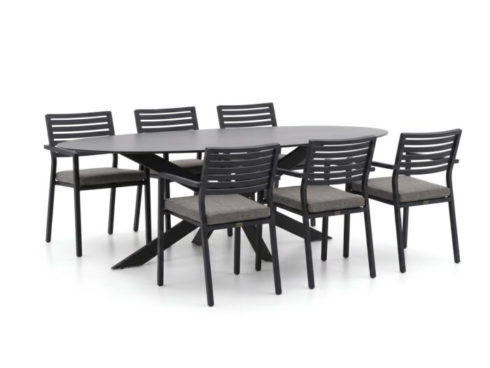 Bellagio tuinmeubelen Rumo/Furato ellips 200cm dining tuinset 7-delig stapelbaar