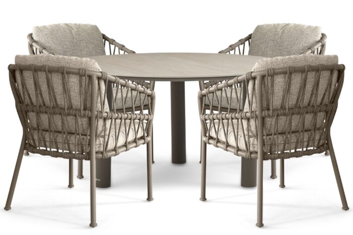 Santika Furniture Miyora/Trino 140 cm dining tuinset 5-delig – Taupe-naturel-bruin