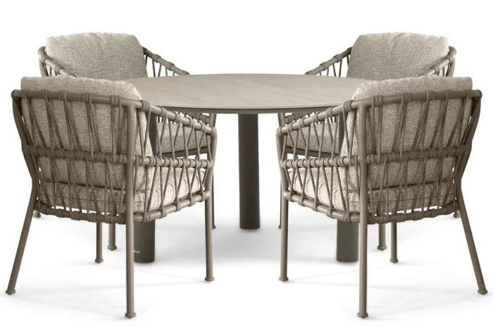 Santika Furniture Miyora/Trino 140 cm dining tuinset 5-delig - Taupe-naturel-bruin