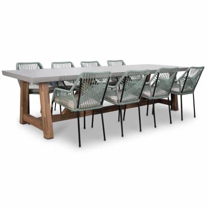 BUITEN living Veltis/Seville mint dining tuinset | 8 personen | betonlook | 300cm – Betonlook, Groen