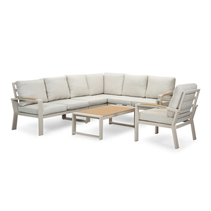 LUX outdoor living Seattle hoek loungeset met stoel 7 personen incl. tafel | aluminium + polywood | beige | 5-delig