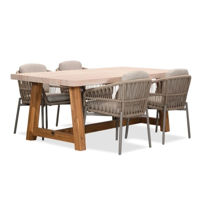 BUITEN living Velora/Rico zand dining tuinset | 4 personen | travertin + aluminium | 200cm