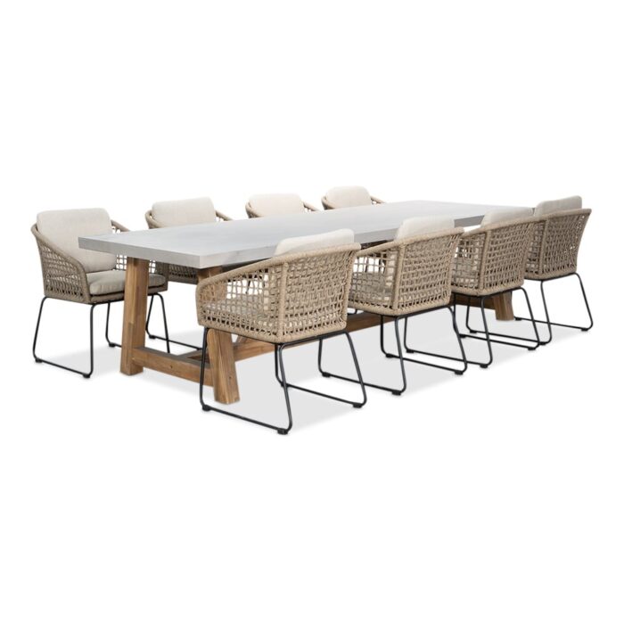 BUITEN living Veltis/Tulum Sahara Dust dining tuinset | 8 personen | betonlook + touw | 300cm – Zand