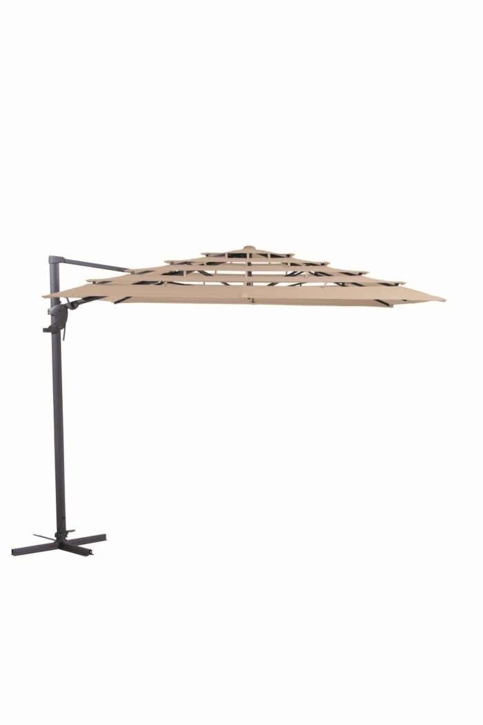 Madison Zweefparasol Monaco open air Zijwaarts Kantelbaar 300×300 cm polyester ecru zonwering – bruin