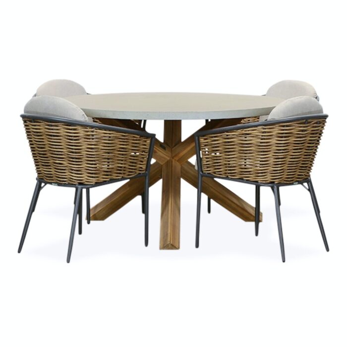 BUITEN living Nancy/Lucca dining tuinset | 4 personen | betonlook + wicker | 135cm rond