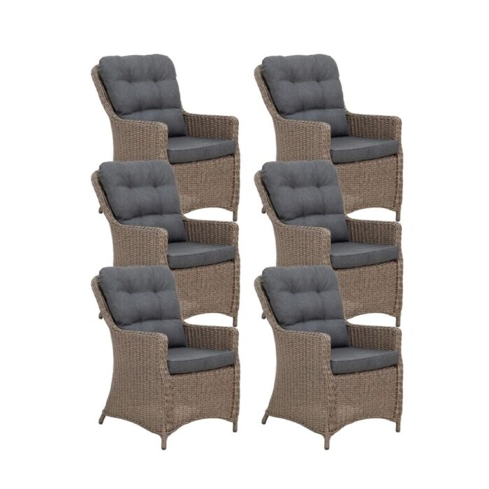 Denza Furniture Madrid dining tuinstoel set van 6 | wicker | Ash Grey – Grijs