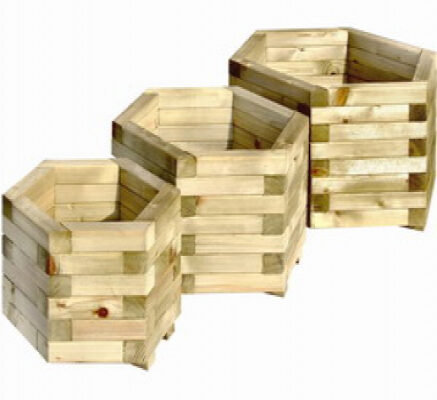 Houten bloembakken zeskant per set