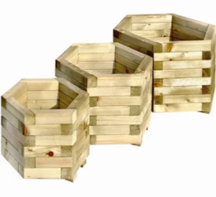 Houten bloembakken zeskant per set