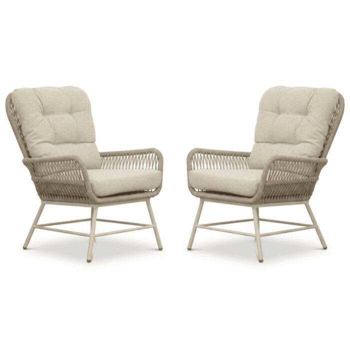 BUITEN living Dex loungestoel tuin set van 2 | touw + aluminium | Almond Beige