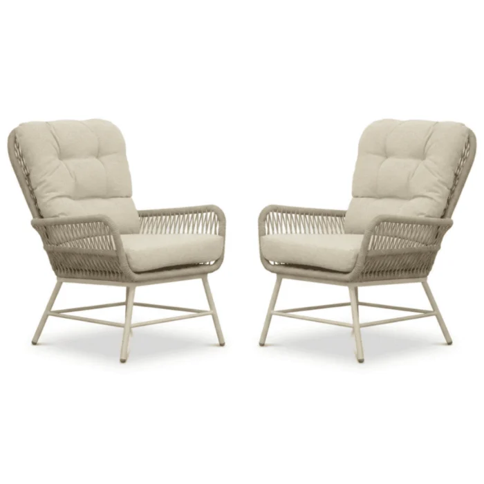 BUITEN living Dex loungestoel tuin set van 2 | touw + aluminium | Almond Beige