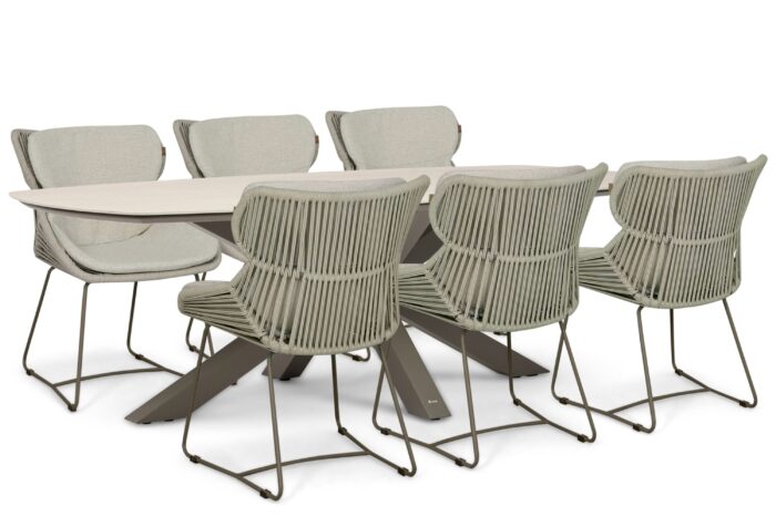 Santika Furniture Samari/Voyage 240×120 cm dining tuinset 7-delig – Taupe-naturel-bruin