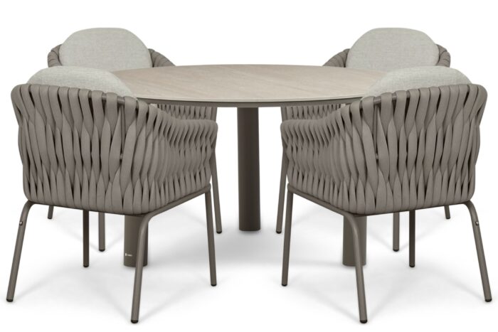 Santika Furniture Amadora/Trino 140 cm dining tuinset 5-delig – Taupe-naturel-bruin