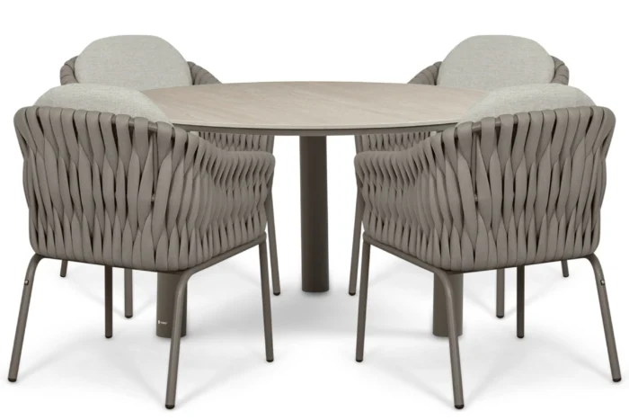 Santika Furniture Amadora/Trino 140 cm dining tuinset 5-delig - Taupe-naturel-bruin