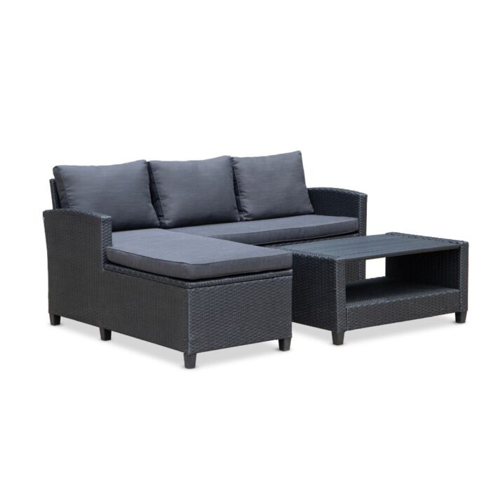 Denza Furniture Stockholm chaise longue balkon loungeset 3 personen | wicker | zwart | 3-delig 185cm