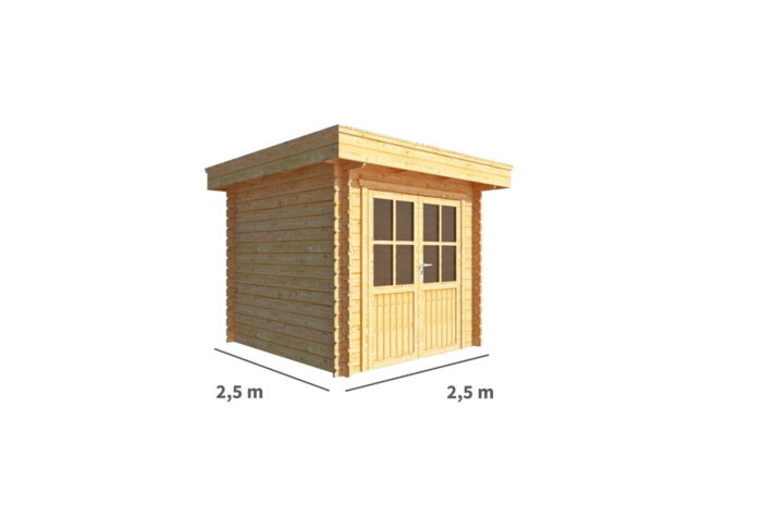 Warentuin collection Blokhut, tuinhuisje Lisa-Jula 250 cm bij 250 cm diep plat dak II – bruin