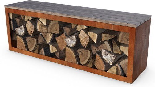 Geroba Egura Cortenstaal Houtopslag met bank 1500 x 385 x 500 m – bruin