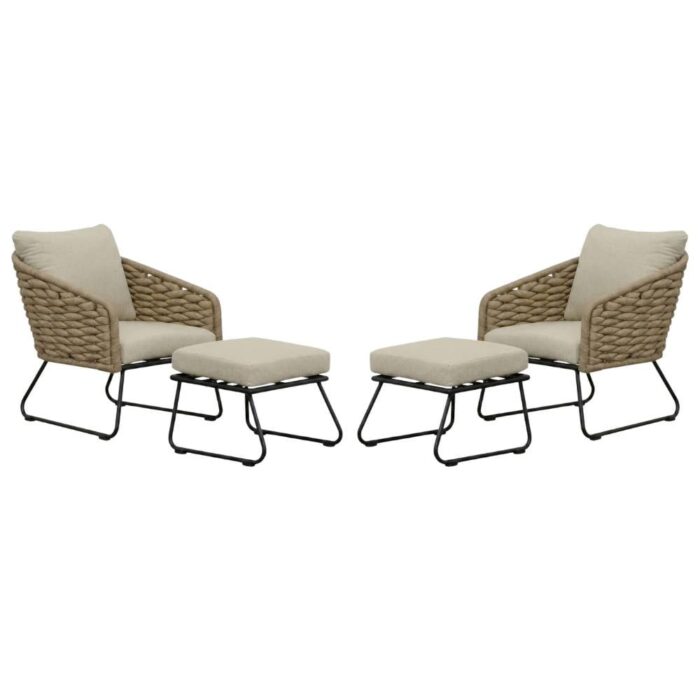 BUITEN living Flora lounge balkonset 2 personen | touw + aluminium | Sahara Dust | 4-delig – Taupe – Naturel – Bruin, Beige