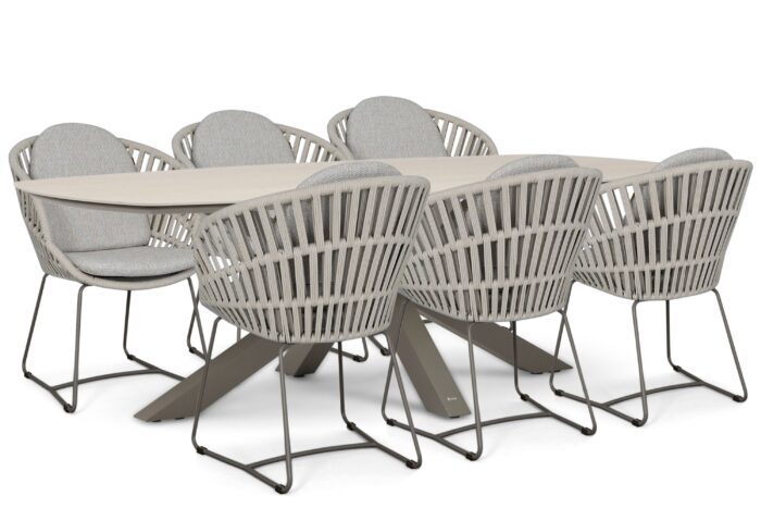 Santika Furniture Amara/Voyage 240×120 cm dining tuinset 7-delig – Taupe-naturel-bruin