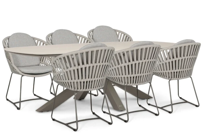 Santika Furniture Amara/Voyage 240x120 cm dining tuinset 7-delig - Taupe-naturel-bruin
