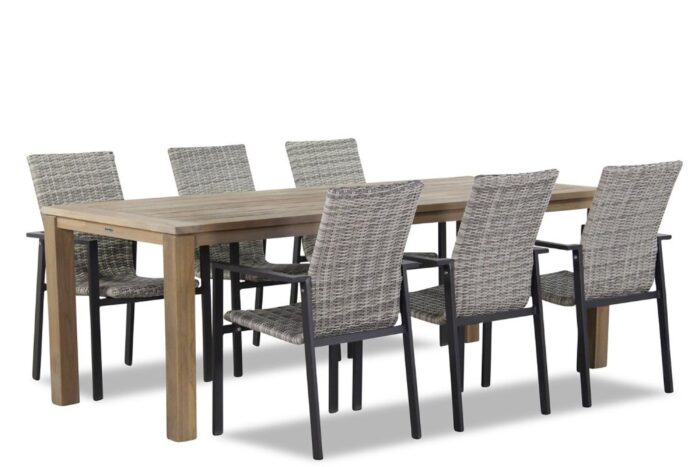 Lifestyle Garden Furniture Upton/Bristol 220 cm dining tuinset 7-delig stapelbaar – Grijs-antraciet