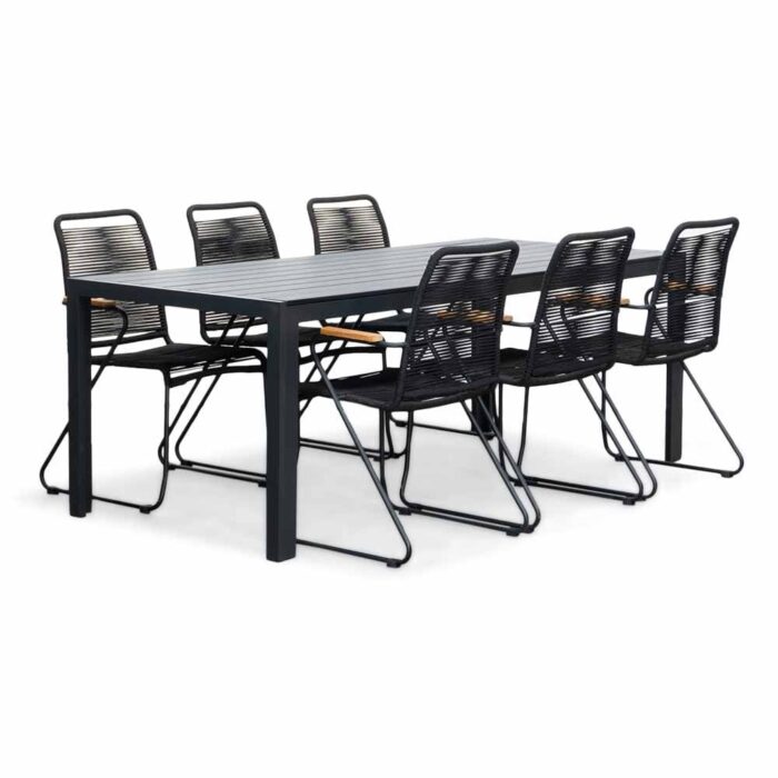 LUX outdoor living Manchester/Gladys zwart dining tuinset | 6 personen | aluminium + touw | 205cm