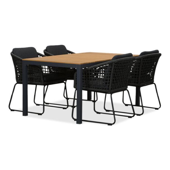 LUX outdoor living Delta/Tulum Lava Grey dining tuinset | 4 personen | teakhout + touw | 160cm – Grijs