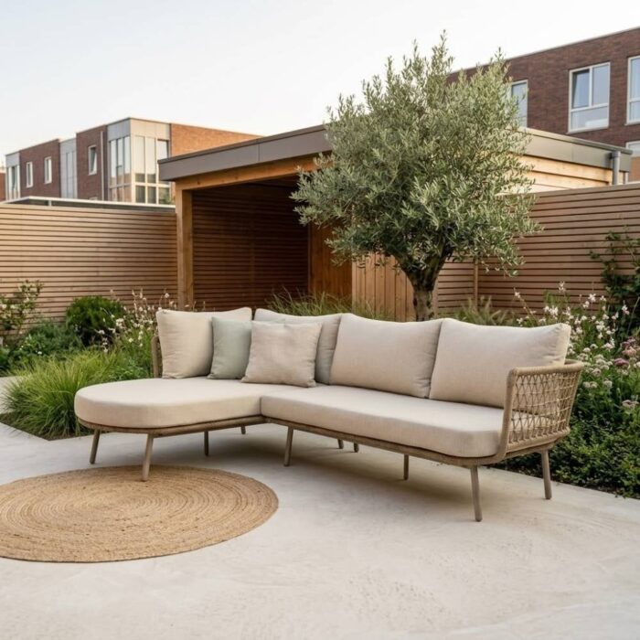 BUITEN living Positano chaise longue balkon loungeset 4 personen | aluminium + touw | beige | 2-delig